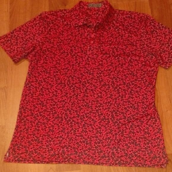 G/FORE Red and Black Patterned Polo Shirt - Picture 1 of 5